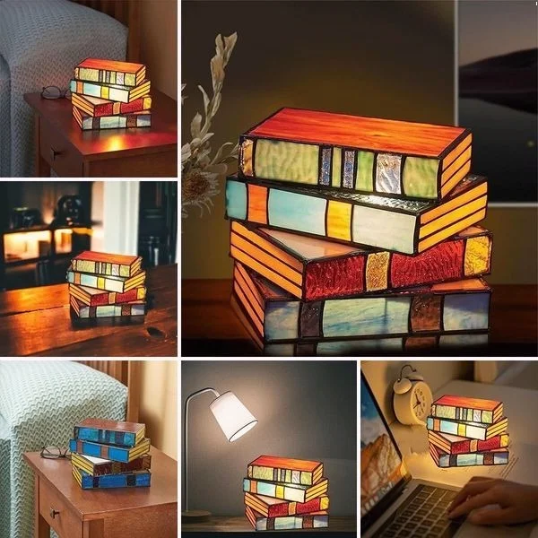 Stained Glass Books Stack Lamp